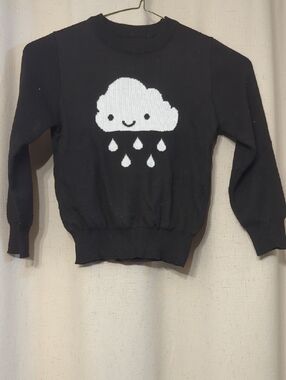 Black Sweater with White Smiling Cloud Graphic